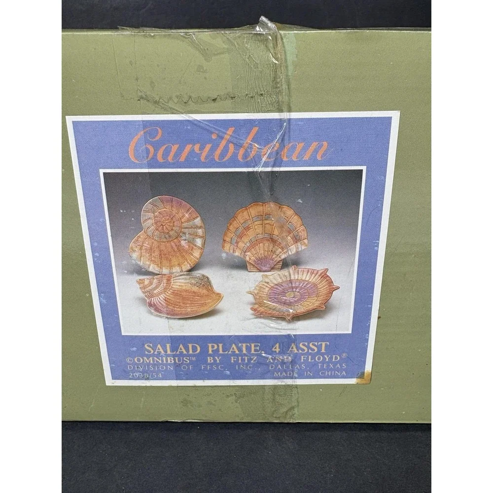 Vintage 1996 Fitz & Floyd Caribbean Seashell Salad Plates Set of 4 Box